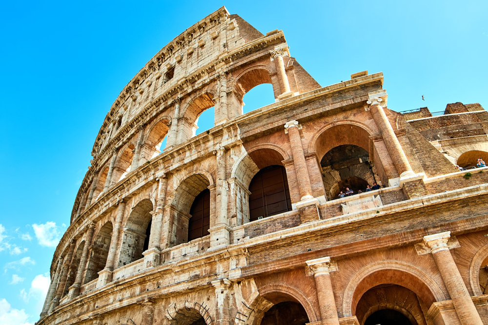 Close up view of the colosseum in Rome